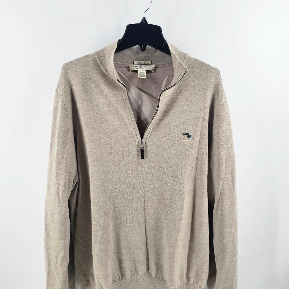 Fairway & Greene Quarter Zip Lined Sweater Mens Medium Tan Italian Merino Wool
